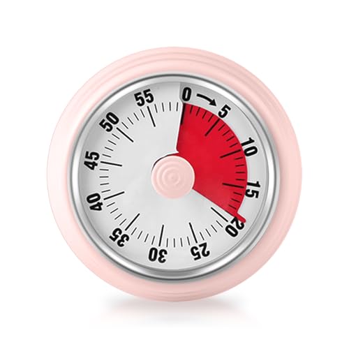 Visueller Timer, 60-Minuten Countdown Timer, Küchenuhr mit Magnetfuß, Mechanisches Uhrwerk Keine Batterien erforderlich,Klingelarm,für Kinder und Erwachsene,Studie/Arbeit/Kochen,73 x 36 mm (Rosa) von Teeloray