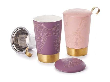 Teaeve® Kräuterteetasse "Precious" Porzellan, 3-teilig, 2-fach sortiert doppelwandig, mit gold. Edelstahlfuß, 0,35 l von Teemando