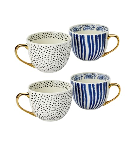 Teemando 2 X Becher Corina New Bone China mit Goldhenkel 2-fach sortiert, 0,35 l H 8,2 cm, Ø 10 cm = 4 Becher von Teemando