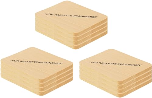 teemando® 12 X Raclett-Untersetzer aus Buchenholz mit Aufdruck, 10 cm, dekorativer Untersetzer für Gläser und Raclette-Pfännchen von Teemando
