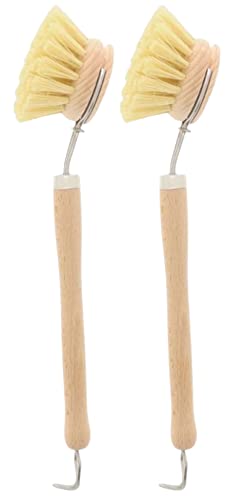 teemando® 2 X Marken Spülbürste aus Holz, 23 cm, Kleiner 4,3 cm mit Bürstenkopf zum Wechseln von Teemando