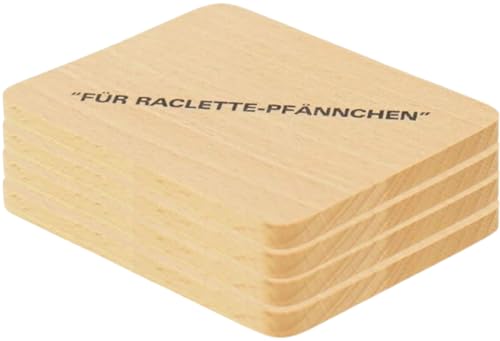 teemando® 4 X Raclette-Untersetzer aus Buchenholz mit Aufdruck, 10 cm, dekorativer Untersetzer für Gläser und Raclette-Pfännchen von Teemando