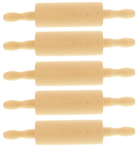 teemando® 5 X Marken-Holz-Teigrolle für Kinder, 26 cm, drehbare Achse, Marzipanrolle, einfaches ausrollen Mit dem Mini-Nudelholz von Teemando