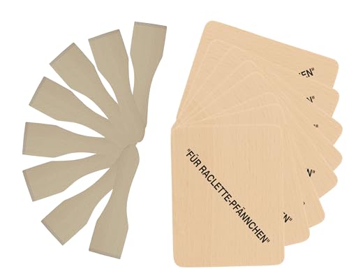 teemando® Raclette-Set: 8 X Untersetzer mit Aufdruck, 10 cm, + 8 X Raclette-Schaber für Raclette-Pfännchen von Teemando