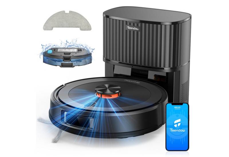 Teendow Saugroboter Saugroboter LiDAR Trocken- und Nasssaugroboter,4500Pa, 150Min 500W, ohne Bag, Akku,Sprachsteuerung,4500 Pa,1290m² von Teendow