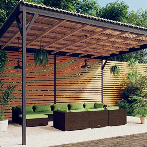 10-TLG. Garten-Lounge-Set, Braun Poly Rattan Outdoor Möbel mit Kissen, Modulares Terrassensofa für Balkon, Poolbereich und Garten von Teenpull