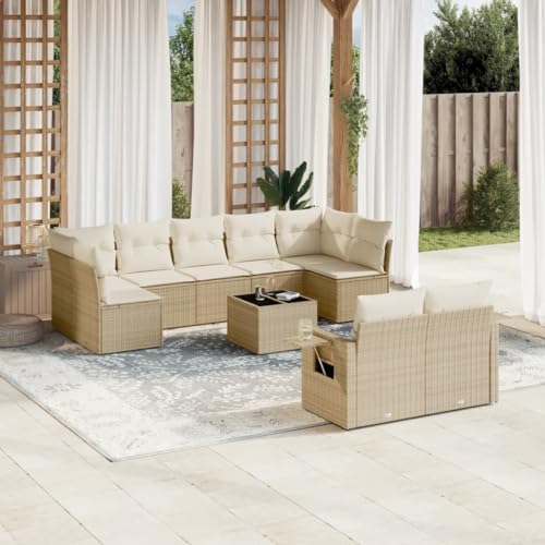 10-TLG. Garten-Sofagarnitur, Beige Poly Rattan Lounge Set, Modulare Outdoor Möbel mit Kissen & Glastisch, UV-beständig, Terrasse Balkon 10-TLG. Garten-Sofagarnitur, Beige Poly Rattan Lounge Set, Modulare Outdoor Möbel mit Kissen & Glastisch, UV-beständig, Terrasse Balkon von Teenpull