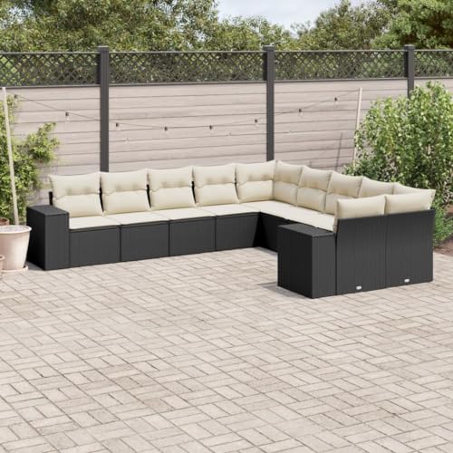 10-TLG. Garten-Sofagarnitur Schwarz Poly Rattan, Modulares Outdoor Möbel Set mit Cremeweißen Kissen für Terrasse, Balkon, Garten, UV-beständig 10-TLG. Garten-Sofagarnitur Schwarz Poly Rattan, Modulares Outdoor Möbel Set mit Cremeweißen Kissen für Terrasse, Balkon, Garten, UV-beständig von Teenpull