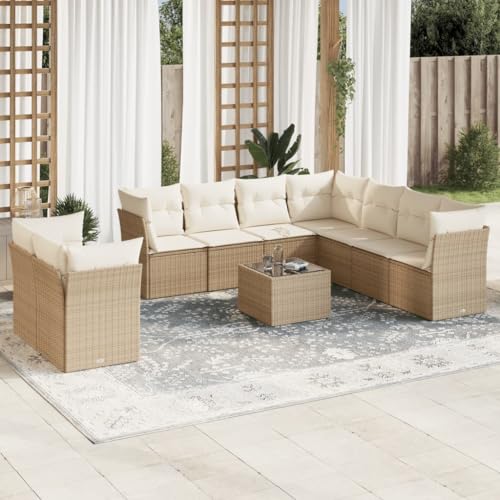 10-TLG. Garten-Sofagarnitur mit Kissen, Beige Poly Rattan, Modulares Outdoor Möbel Set mit Glastisch, UV-beständig, für Terrasse, Balkon, Garten 10-TLG. Garten-Sofagarnitur mit Kissen, Beige Poly Rattan, Modulares Outdoor Möbel Set mit Glastisch, UV-beständig, für Terrasse, Balkon, Garten von Teenpull