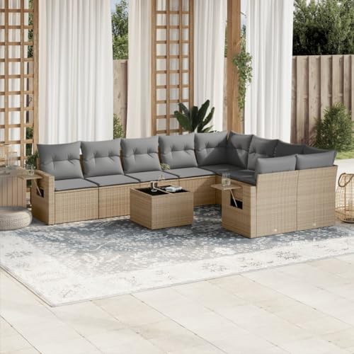 10-TLG. Garten-Sofagarnitur mit Kissen, Beige Poly Rattan Outdoor Möbel Set, Modular für Terrasse, Balkon, Hof, Lounge mit Glastisch und Stauraum 10-TLG. Garten-Sofagarnitur mit Kissen, Beige Poly Rattan Outdoor Möbel Set, Modular für Terrasse, Balkon, Hof, Lounge mit Glastisch und Stauraum von Teenpull