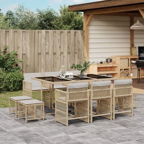 11-TLG. Garten-Essgruppe Beige, Poly Rattan Outdoor Möbel Set mit Klappstühlen, Glastisch, Kissen, UV-beständig für Terrasse, Balkon, Hinterhof 11-TLG. Garten-Essgruppe Beige, Poly Rattan Outdoor Möbel Set mit Klappstühlen, Glastisch, Kissen, UV-beständig für Terrasse, Balkon, Hinterhof von Teenpull