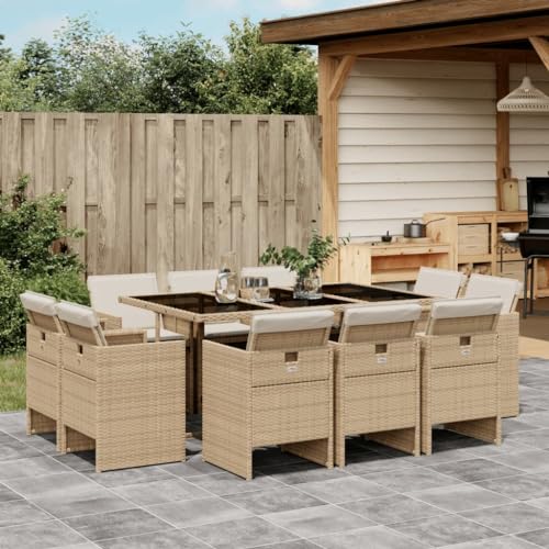11-TLG. Garten-Essgruppe Beige Poly Rattan mit Kissen, klappbaren Stühlen, 165x106 cm Glastisch für Terrasse, Balkon, Garten 11-TLG. Garten-Essgruppe Beige Poly Rattan mit Kissen, klappbaren Stühlen, 165x106 cm Glastisch für Terrasse, Balkon, Garten von Teenpull