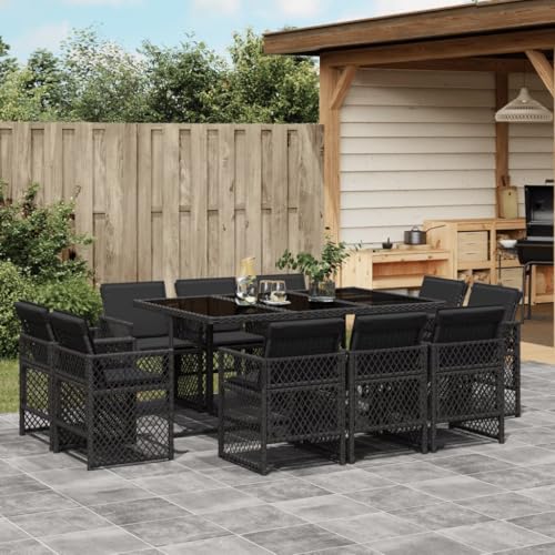 11-TLG. Garten-Essgruppe mit Kissen Schwarz, Poly Rattan Outdoor Möbel Set, klappbare Stühle, Glastisch, UV-beständig, für Balkon, Terrasse, Garten, Essbereich 11-TLG. Garten-Essgruppe mit Kissen Schwarz, Poly Rattan Outdoor Möbel Set, klappbare Stühle, Glastisch, UV-beständig, für Balkon, Terrasse, Garten, Essbereich von Teenpull