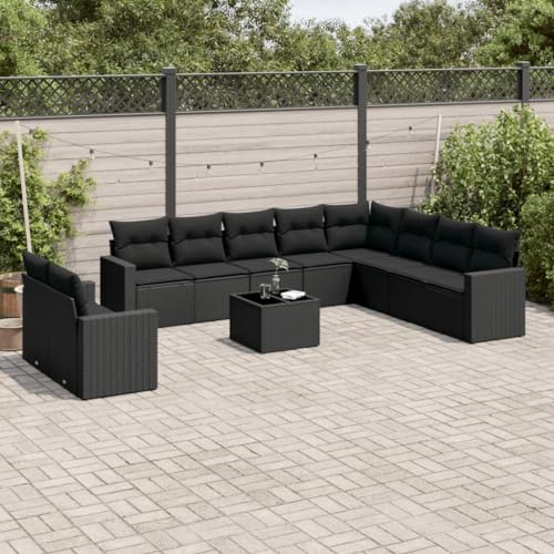 11-TLG. Garten-Sofagarnitur Schwarz, Robustes Poly Rattan Outdoor Möbel Set, mit dicken Kissen, abnehmbaren Bezügen, Glastisch, für Terrasse, Balkon, Hof 11-TLG. Garten-Sofagarnitur Schwarz, Robustes Poly Rattan Outdoor Möbel Set, mit dicken Kissen, abnehmbaren Bezügen, Glastisch, für Terrasse, Balkon, Hof von Teenpull