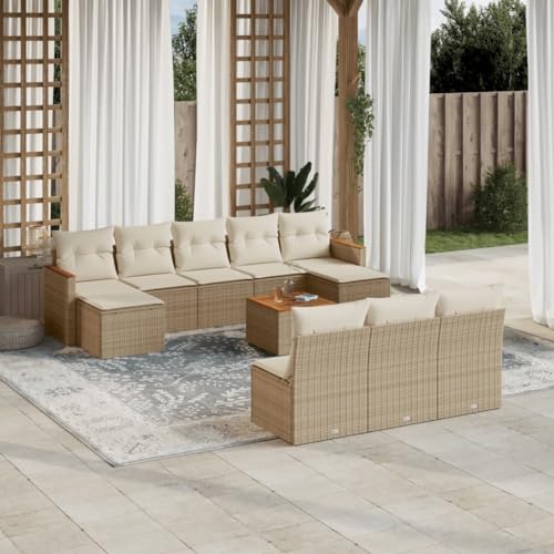 11-TLG. Garten-Sofagarnitur mit Kissen Beige, Poly Rattan Outdoor Möbel Set, Modular für Terrasse, Balkon, Garten, UV-beständig, Lounge-Sofa mit Akazienholz-Tisch 11-TLG. Garten-Sofagarnitur mit Kissen Beige, Poly Rattan Outdoor Möbel Set, Modular für Terrasse, Balkon, Garten, UV-beständig, Lounge-Sofa mit Akazienholz-Tisch von Teenpull