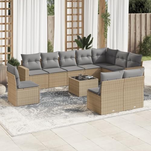 11-TLG. Garten-Sofagarnitur mit Kissen Beige Poly Rattan, Modulares Outdoor Möbel Set, UV-beständig, mit Glastisch für Terrasse, Balkon 11-TLG. Garten-Sofagarnitur mit Kissen Beige Poly Rattan, Modulares Outdoor Möbel Set, UV-beständig, mit Glastisch für Terrasse, Balkon von Teenpull