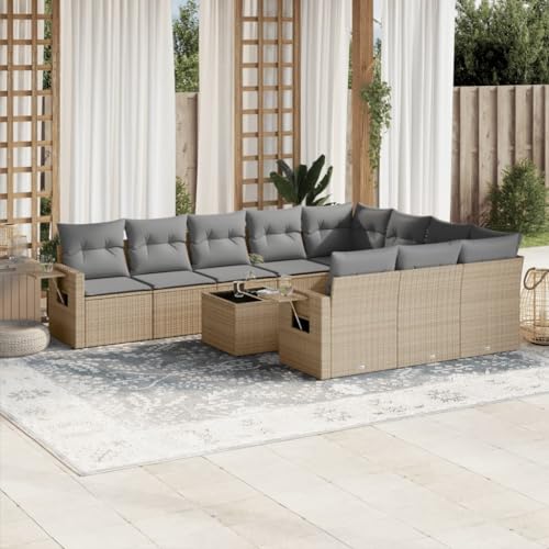 11-TLG. Garten-Sofagarnitur mit Kissen Beige Poly Rattan, Modulares Outdoor Möbel Set, UV-beständig für Terrasse, Balkon, Hof, mit Glastisch 11-TLG. Garten-Sofagarnitur mit Kissen Beige Poly Rattan, Modulares Outdoor Möbel Set, UV-beständig für Terrasse, Balkon, Hof, mit Glastisch von Teenpull