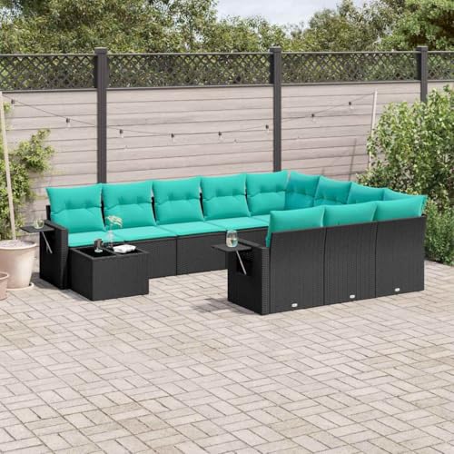 11-teiliges Gartensofa-Set, Schwarz Polyrattan mit Kissen, Outdoor Patio Möbel für Balkon, Terrasse, Hof und Garten, UV-beständig, Modulares Design 11-teiliges Gartensofa-Set, Schwarz Polyrattan mit Kissen, Outdoor Patio Möbel für Balkon, Terrasse, Hof und Garten, UV-beständig, Modulares Design von Teenpull