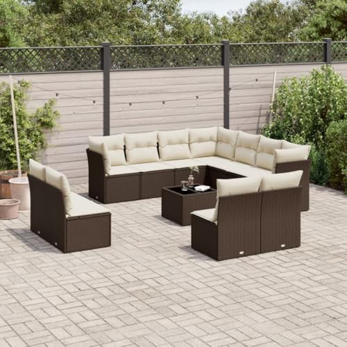 12-TLG. Garten-Sofagarnitur mit Kissen, Braun, aus robustem Poly Rattan, für Terrasse, Balkon und Außenbereich, UV-beständig, mit Glastisch 12-TLG. Garten-Sofagarnitur mit Kissen, Braun, aus robustem Poly Rattan, für Terrasse, Balkon und Außenbereich, UV-beständig, mit Glastisch von Teenpull