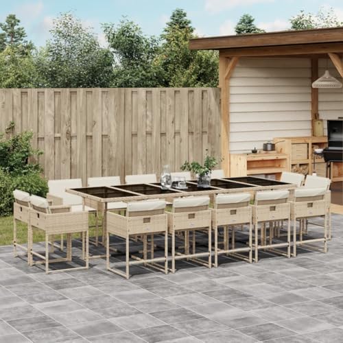 15-TLG. Garten-Essgruppe Beige Poly Rattan, Outdoor Möbel Set mit 14 Stühlen & Glastisch, Platzsparend, Terrasse, Balkon, Esszimmer, Garten 15-TLG. Garten-Essgruppe Beige Poly Rattan, Outdoor Möbel Set mit 14 Stühlen & Glastisch, Platzsparend, Terrasse, Balkon, Esszimmer, Garten von Teenpull