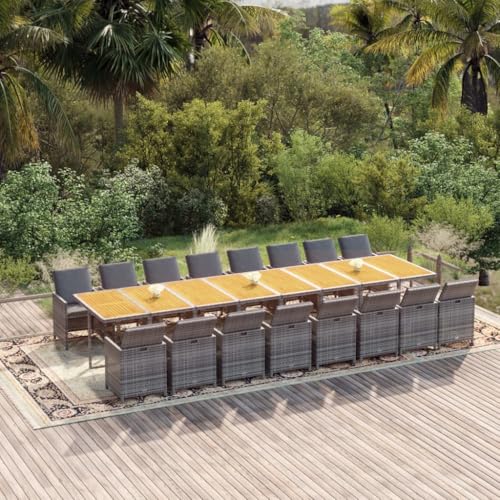 17-TLG. Garten-Essgruppe, Grau, Poly Rattan, Akazienholz, Outdoor Möbel Set mit 16 Stühlen und Kissen, platzsparend verstaubar für Terrasse, Balkon 17-TLG. Garten-Essgruppe, Grau, Poly Rattan, Akazienholz, Outdoor Möbel Set mit 16 Stühlen und Kissen, platzsparend verstaubar für Terrasse, Balkon von Teenpull