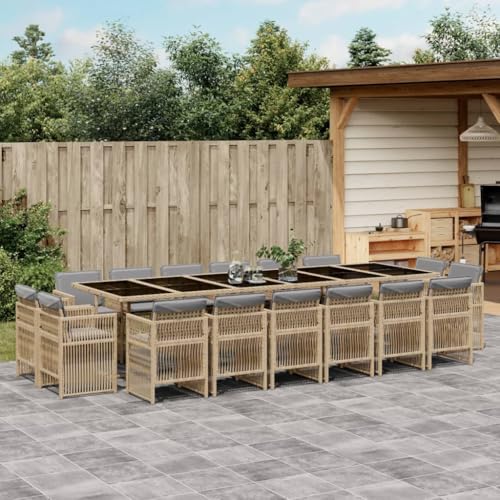 17-TLG. Garten-Essgruppe, Poly Rattan Beigemischung, klappbare Stühle mit Kissen, Gartentisch Glasplatte, Outdoor Möbel Set für Terrasse, Balkon 17-TLG. Garten-Essgruppe, Poly Rattan Beigemischung, klappbare Stühle mit Kissen, Gartentisch Glasplatte, Outdoor Möbel Set für Terrasse, Balkon von Teenpull