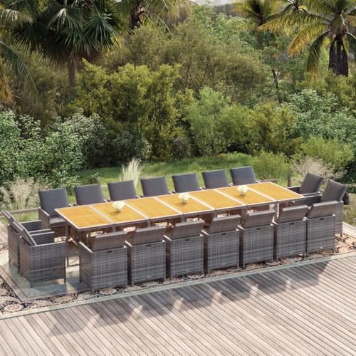 19-TLG. Garten-Essgruppe aus Poly Rattan mit umklappbaren Stühlen und Kissen, Grau, 387x107x74 cm, platzsparend für Terrasse, Balkon & Garten, Witterungsbeständiges Outdoor-Möbelset 19-TLG. Garten-Essgruppe aus Poly Rattan mit umklappbaren Stühlen und Kissen, Grau, 387x107x74 cm, platzsparend für Terrasse, Balkon & Garten, Witterungsbeständiges Outdoor-Möbelset von Teenpull