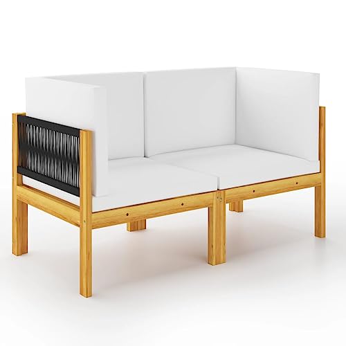2-Sitzer-Gartenbank mit Kissen, Akazienholz geölt, Seilgeflecht-Rückenlehne, 65x65x60 cm, Bequeme Outdoor-Sitzgelegenheit für Terrasse, Balkon & Gartenmöbel 2-Sitzer-Gartenbank mit Kissen, Akazienholz geölt, Seilgeflecht-Rückenlehne, 65x65x60 cm, Bequeme Outdoor-Sitzgelegenheit für Terrasse, Balkon & Gartenmöbel von Teenpull