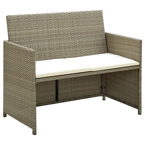 2-Sitzer-Gartensofa, Beige Poly Rattan, pulverbeschichteter Stahlrahmen, Outdoor-Sitzmöbel mit abnehmbaren Polstern, Bequeme Terrassen-Couch für Außenbereiche von Teenpull