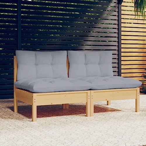 2-Sitzer-Gartensofa Massivholz Kiefer, Modular Outdoor Lounge mit Grauen Kissen, Robustes Terrassensofa Set für Garten, Balkon, Patio und Sunroom von Teenpull