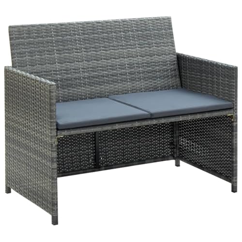 2-Sitzer-Gartensofa mit Polstern Grau, Poly Rattan Outdoor Loungemöbel Set, wetterfestes Terrassen-Sofa mit Stahlrahmen für gemütliche Gartenbereiche von Teenpull