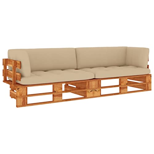 2-Sitzer Palettensofa Honigbraun Imprägniertes Kiefernholz, Modulares Outdoor-Möbelstück, Langlebiges Gartensofa für Terrasse und Balkon, Inklusive Kissen 2-Sitzer Palettensofa Honigbraun Imprägniertes Kiefernholz, Modulares Outdoor-Möbelstück, Langlebiges Gartensofa für Terrasse und Balkon, Inklusive Kissen von Teenpull
