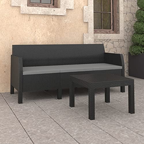 2-TLG. Garten-Lounge-Set, Anthrazit PP Rattan, UV-beständig, 181 cm Sofa, pflegeleicht für Terrasse und Balkon von Teenpull