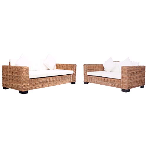 2-TLG. Gartensofas aus natürlichem Rattan mit cremeweißen Polstern, robustem Mango-Holzrahmen, ideal für Terrasse und Garten, bequemes Outdoor-Möbel-Set 2-TLG. Gartensofas aus natürlichem Rattan mit cremeweißen Polstern, robustem Mango-Holzrahmen, ideal für Terrasse und Garten, bequemes Outdoor-Möbel-Set von Teenpull