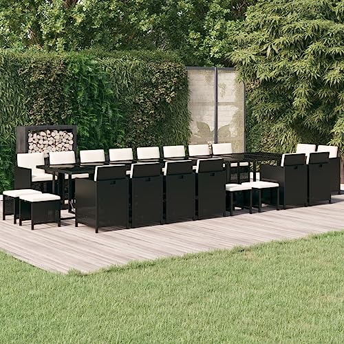 21-TLG. Garten-Essgruppe Schwarz aus witterungsbeständigem Poly Rattan, 1 Tisch, 16 Stühle, 4 Fußstützen für Garten, Terrasse, Balkon, Essbereich 21-TLG. Garten-Essgruppe Schwarz aus witterungsbeständigem Poly Rattan, 1 Tisch, 16 Stühle, 4 Fußstützen für Garten, Terrasse, Balkon, Essbereich von Teenpull