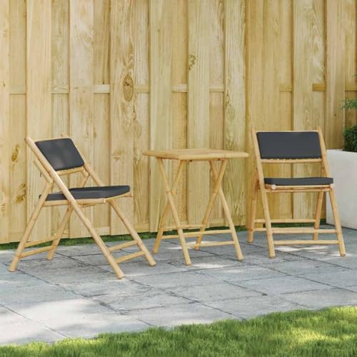 3-TLG. Bambus Bistro-Set klappbar, dunkelgraue Kissen, für Garten Terrasse Balkon, Robustes Outdoor-Möbelset 3-TLG. Bambus Bistro-Set klappbar, dunkelgraue Kissen, für Garten Terrasse Balkon, Robustes Outdoor-Möbelset von Teenpull