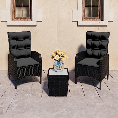 3-TLG. Bistro-Set aus wetterfestem Poly Rattan und Glas, Schwarz, verstellbare Sessel für Garten, Terrasse und Balkon, modernes Outdoor-Möbel-Set 3-TLG. Bistro-Set aus wetterfestem Poly Rattan und Glas, Schwarz, verstellbare Sessel für Garten, Terrasse und Balkon, modernes Outdoor-Möbel-Set von Teenpull