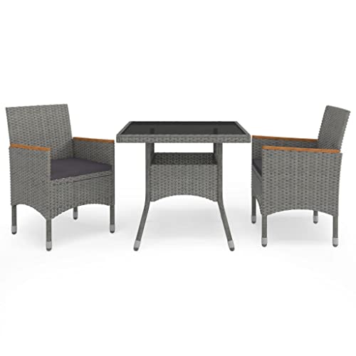 3-TLG. Garten-Essgruppe Grau Poly Rattan, Akazienholz & gehärtetes Glas für Terrasse, Balkon, Außenbereich – wetterfestes Outdoor Möbelset mit bequemen Stühlen 3-TLG. Garten-Essgruppe Grau Poly Rattan, Akazienholz & gehärtetes Glas für Terrasse, Balkon, Außenbereich – wetterfestes Outdoor Möbelset mit bequemen Stühlen von Teenpull