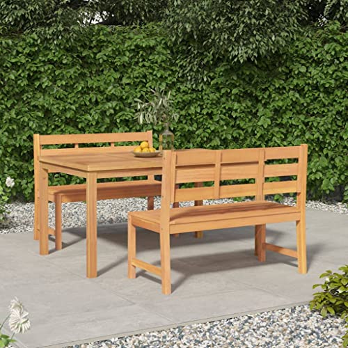 3-TLG. Garten-Essgruppe Massivholz Teak, 150x90cm Tisch mit 2 Bänken, Wasserabweisend, für Terrasse, Balkon und Außenbereich von Teenpull