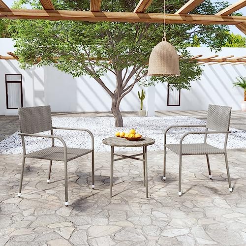3-TLG. Garten-Essgruppe Poly Rattan Grau, stapelbare Outdoor Stühle mit Tisch, wetterfestes Balkonmöbel Set für Terrasse und Veranda 3-TLG. Garten-Essgruppe Poly Rattan Grau, stapelbare Outdoor Stühle mit Tisch, wetterfestes Balkonmöbel Set für Terrasse und Veranda von Teenpull
