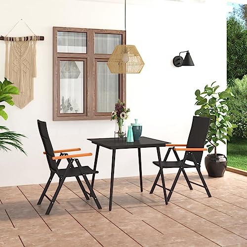 3-TLG. Garten-Essgruppe Schwarz und Braun, verstellbare Rattan-Stühle mit WPC-Armlehnen, Glastisch, für Terrasse, Balkon und Garten, Robustes Outdoor-Möbel-Set von Teenpull