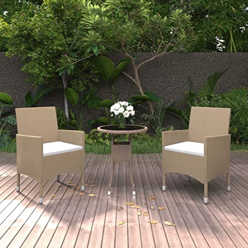 3-TLG. Garten-Essgruppe aus Poly Rattan, Beige, mit gehärtetem Glas, für Terrasse, Balkon, Essbereich im Freien 3-TLG. Garten-Essgruppe aus Poly Rattan, Beige, mit gehärtetem Glas, für Terrasse, Balkon, Essbereich im Freien von Teenpull