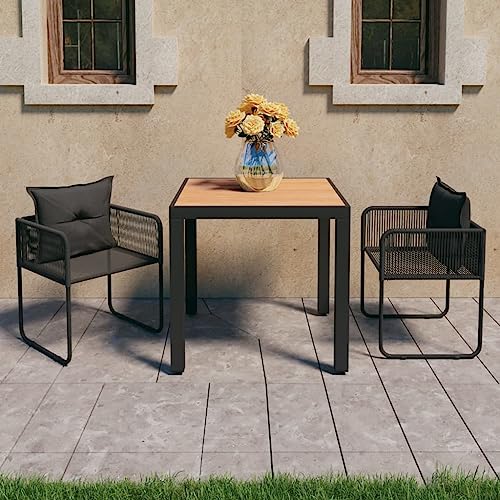 3-TLG. Garten-Essgruppe aus robustem PVC Rattan Schwarz, pulverbeschichtetem Stahl und WPC, langlebiges Outdoor Möbel Set für Patio, Balkon und Terrasse von Teenpull