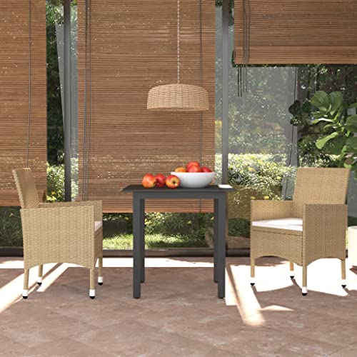 3-TLG. Garten-Essgruppe mit Kissen, robustem PE Rattan in Beige, Glas-Tischplatte für Balkon, Terrasse und Garten 3-TLG. Garten-Essgruppe mit Kissen, robustem PE Rattan in Beige, Glas-Tischplatte für Balkon, Terrasse und Garten von Teenpull
