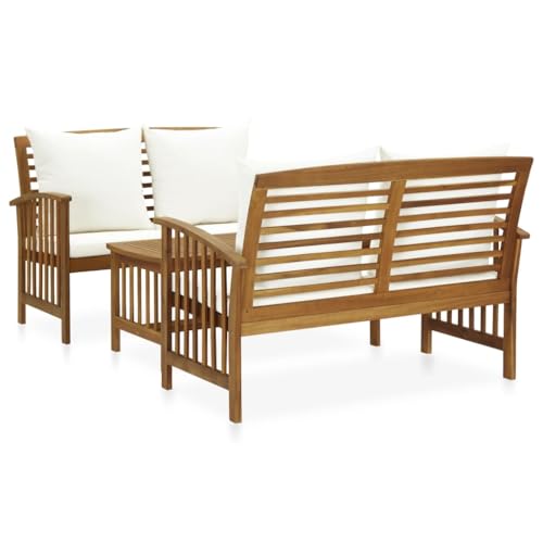 3-TLG. Garten-Lounge-Set, Akazien-Massivholz, Öl-Finish, inkl. cremeweißen Kissen, 119 cm Gartenbank, Couchtisch für Terrasse, Balkon, Außenbereich 3-TLG. Garten-Lounge-Set, Akazien-Massivholz, Öl-Finish, inkl. cremeweißen Kissen, 119 cm Gartenbank, Couchtisch für Terrasse, Balkon, Außenbereich von Teenpull