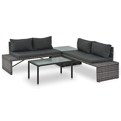 3-TLG. Garten-Lounge-Set, Poly Rattan Grau, Witterungsbeständig, inkl. Dicke Polster für Komfort, Sofa Couch Garnitur für Terrasse & Balkon von Teenpull