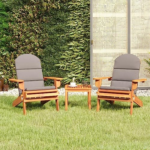 3-TLG. Garten-Lounge-Set Adirondack, Massivholz Akazie geölt, Klappstühle mit Kissen, für Terrasse, Balkon & Garten, Robustes Outdoor Möbel Set von Teenpull