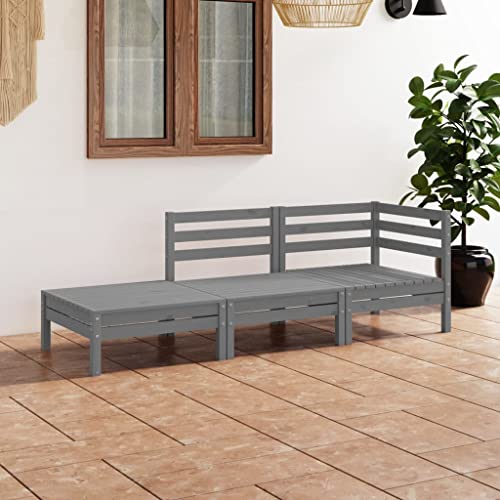 3-TLG. Garten-Lounge-Set Grau Massivholz Kiefer, Robustes Outdoor Patio Möbelset für Garten, Balkon und Terrasse, bequemes Sofa Freizeit Set von Teenpull