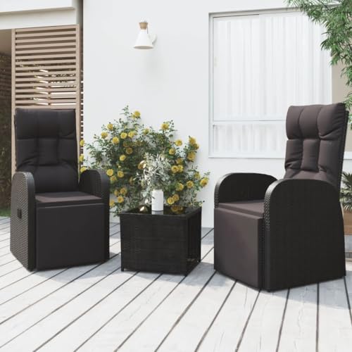 3-TLG. Garten-Lounge-Set Schwarz, Poly Rattan & Stahlrahmen, verstellbare Stühle für Terrasse, Balkon, Außenbereich, Modernes Design 3-TLG. Garten-Lounge-Set Schwarz, Poly Rattan & Stahlrahmen, verstellbare Stühle für Terrasse, Balkon, Außenbereich, Modernes Design von Teenpull
