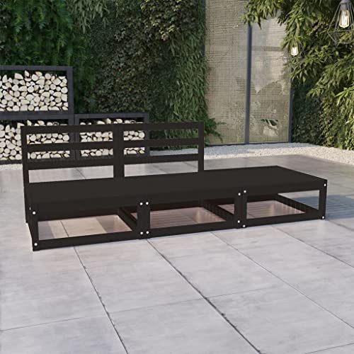 3-TLG. Garten-Lounge-Set Schwarz Massivholz Kiefer, Outdoor Sitzgruppe für Balkon Terrasse, Couch mit Tisch, witterungsbeständige Patio Möbel von Teenpull